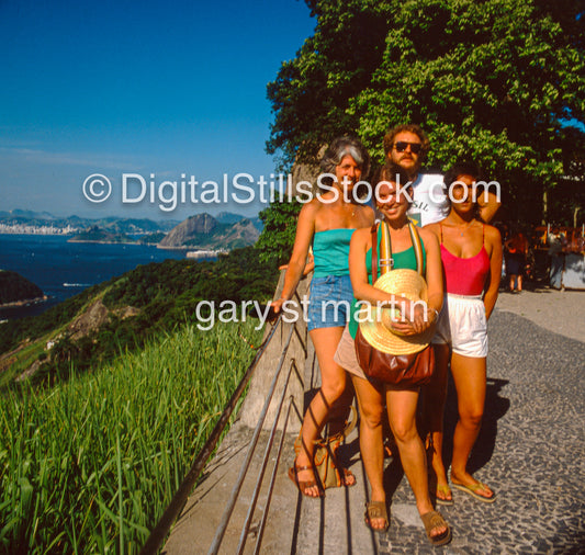 Brazil Bluffs 4 people posing overlooking Rio Analog Brazil Rio Color