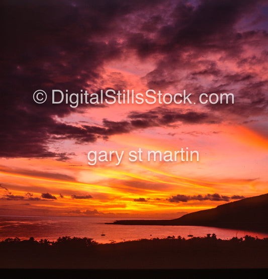 Bright pink sunset over a bay in Hawaii, analog sunsets