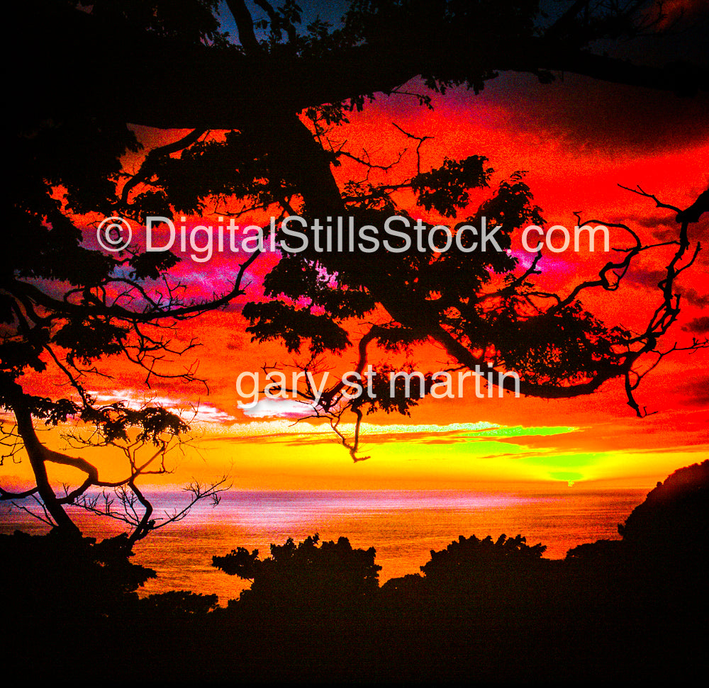 Bright Red Sky, Hawaii, analog sunsets