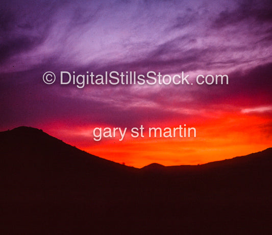 Pink and purple glow in Silverado Canyon, California, analog sunset