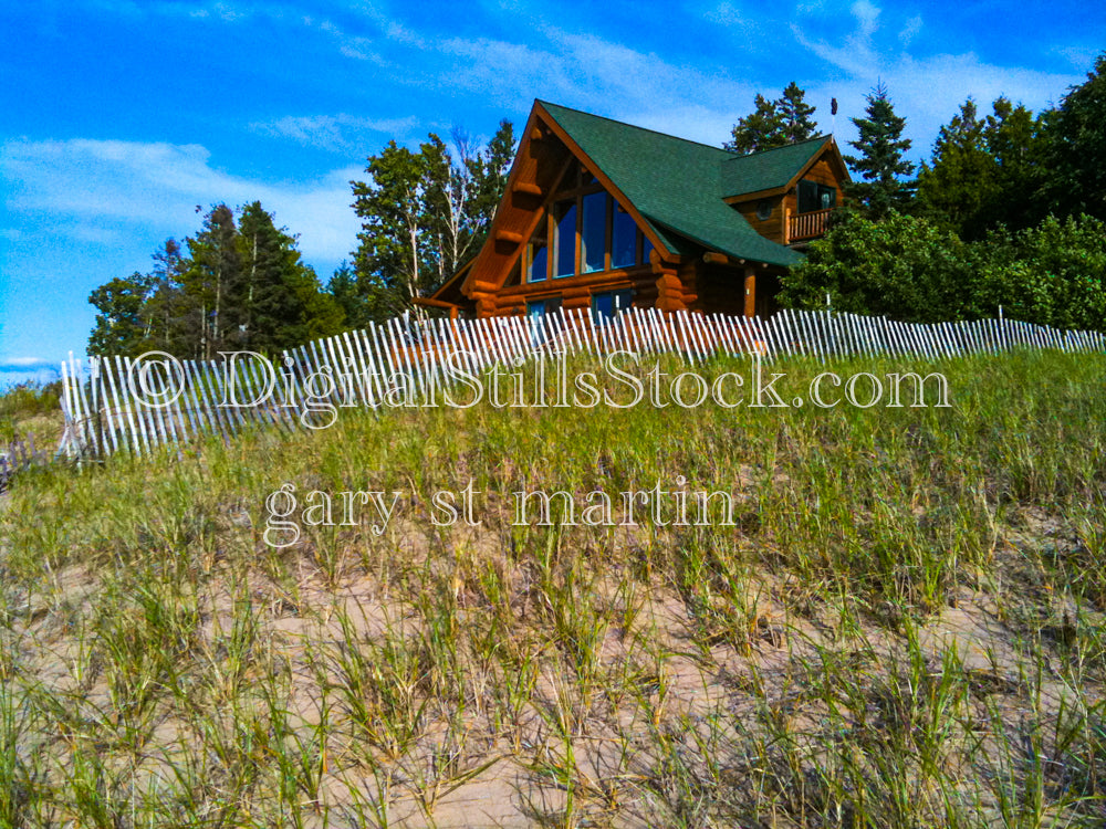 Wooden house in the grass, digital Grand Marais