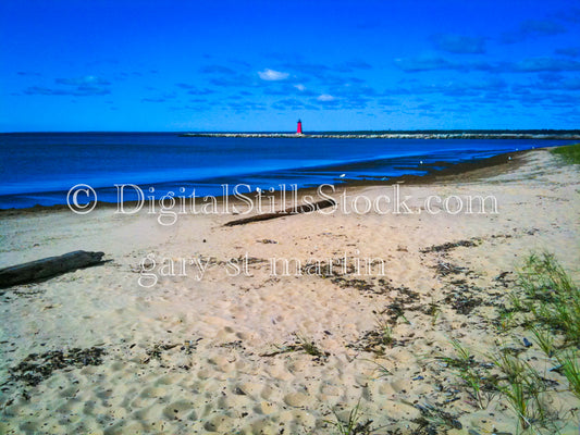 View of the Lighthouse from the Sandy Shore, digital Marinette Lighthouse