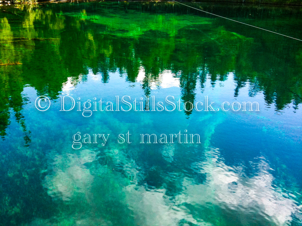 Clouds reflections refracting in the green water, Big springs, digital big springs