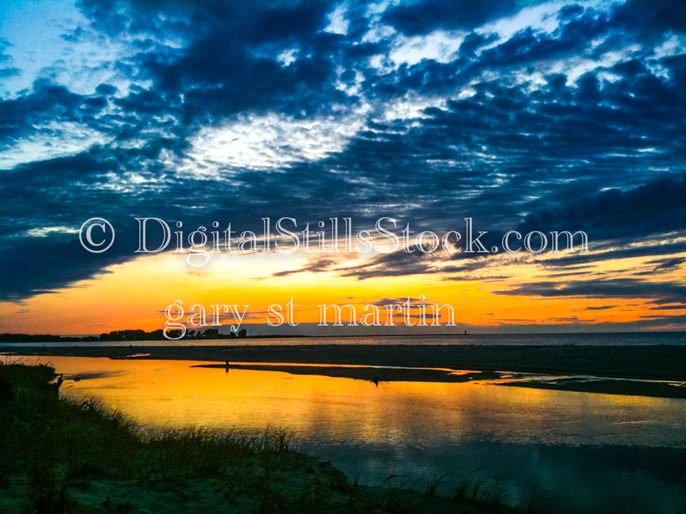 Sunset reflecting on the water, digital Grand Marais