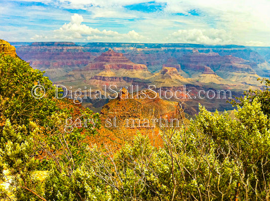 Multi Mesa Overlook from Foliage, Digital, Arizona, Grand Canyon