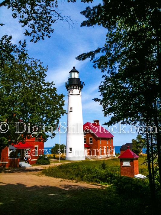 Au Sable Lighthouse through the trees, digital Grand Marais