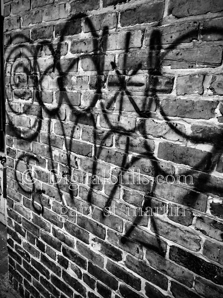 Graffiti on a Brick Wall, New Orleans, Digital, Black and White