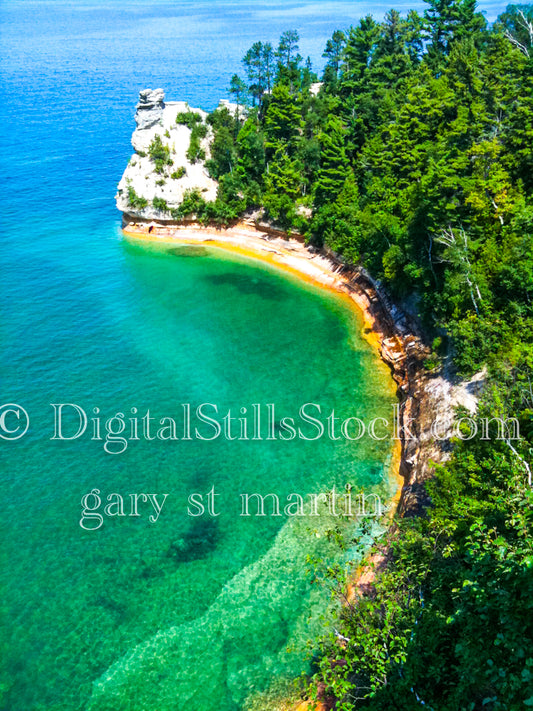 Looking down at the coastline of Miner's Castle, digital Munising