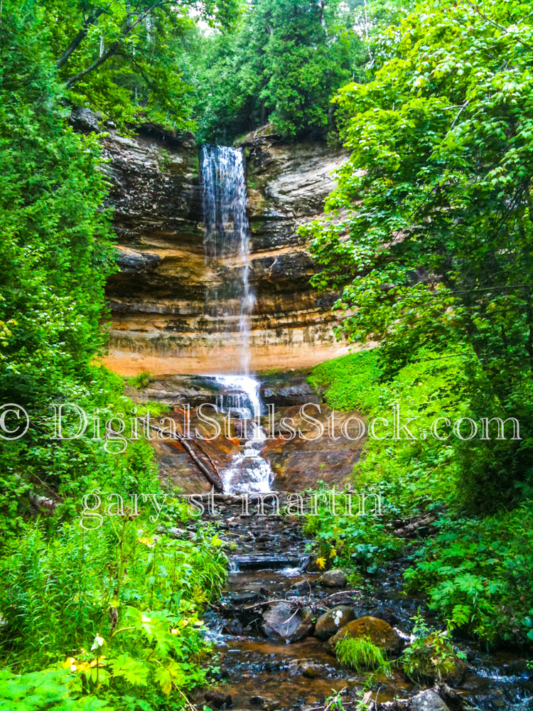 Munising Falls framed by trees, digital Munising