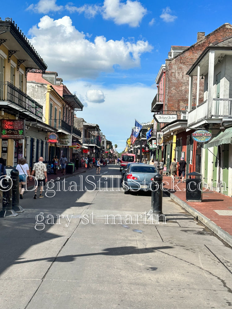 Bourbon Street with Cloudy Blue Sky, New Orleans, Digital