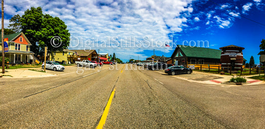 Wide view of the road next to the Pickle Barrel House museum, digital Grand Marais