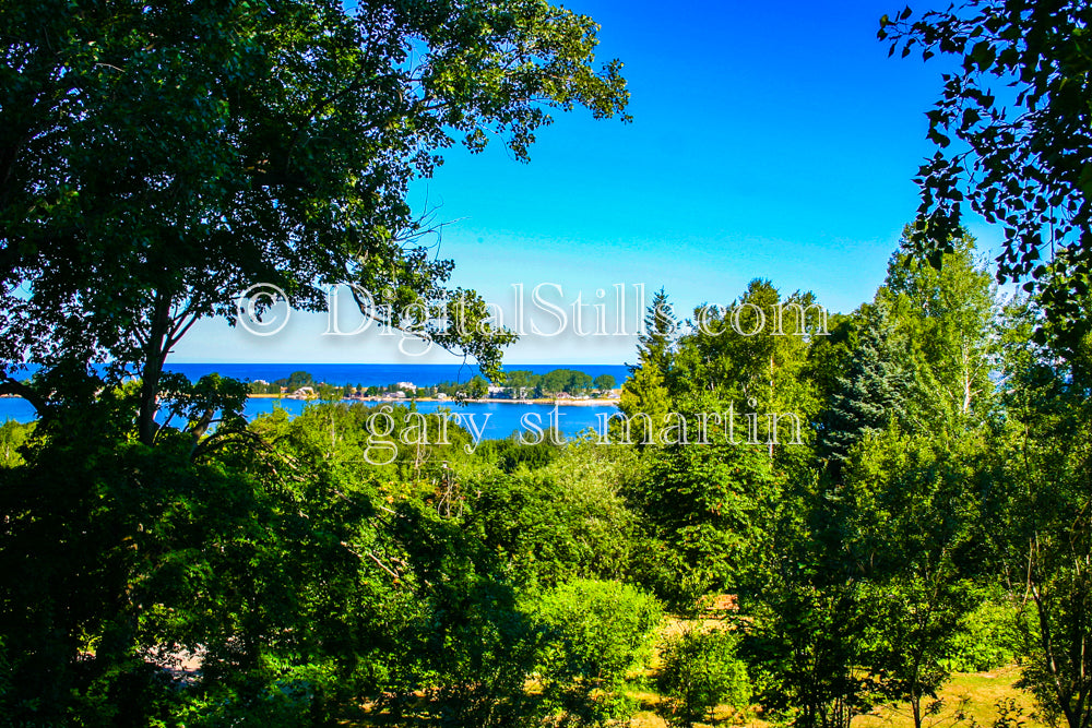 View of Grand Marais through the trees, digital Grand Marais area