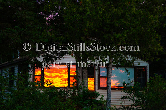 Sunset reflecting in the windows, digital Grand Marais