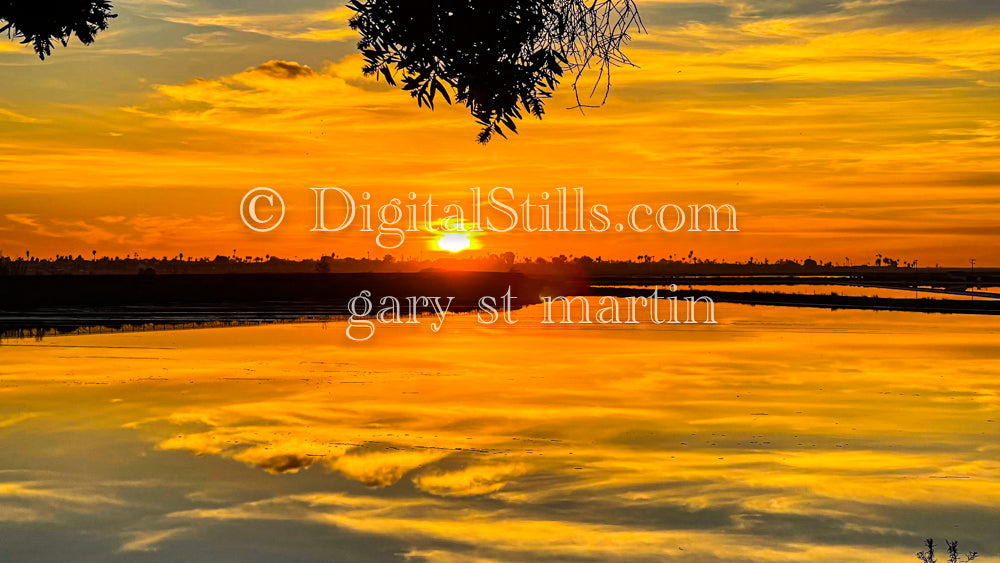 Sun setting in a orange sky, digital sunset