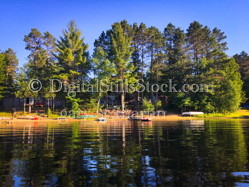 View of the boats on the shore at Lost Lake, digital Munising