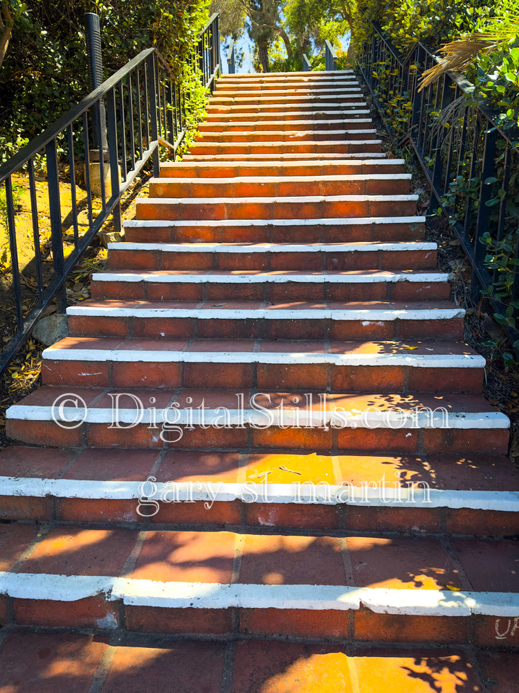Looking up the steps at the Junipero Serra Museum, digital Junipero Serra