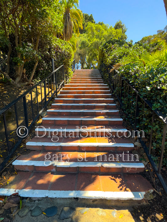 Wide view of the steps at the Junipero Serra Museum, digital Junipero Serra