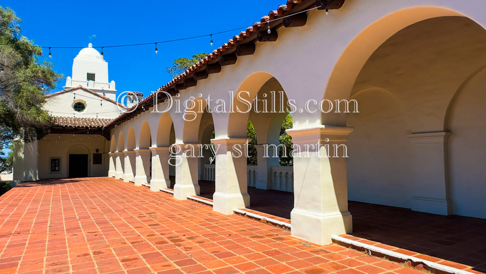 Archways in the courtyard, digital Junipero Serra