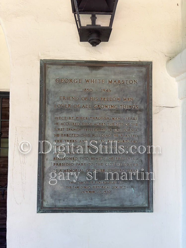 Plaque for George White Marston, digital Junipero Serra