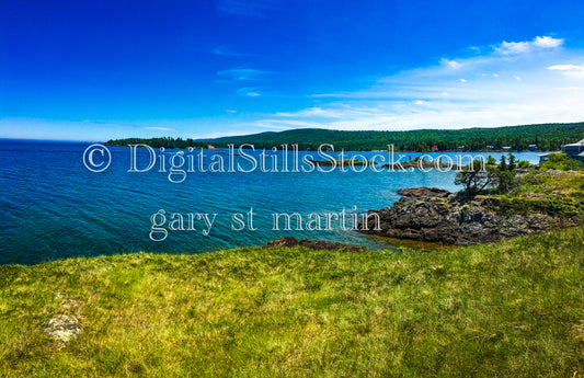 Colorful field looking over the harbor, digital copper harbor