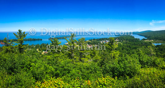 Looking down at the harbor, digital copper harbor