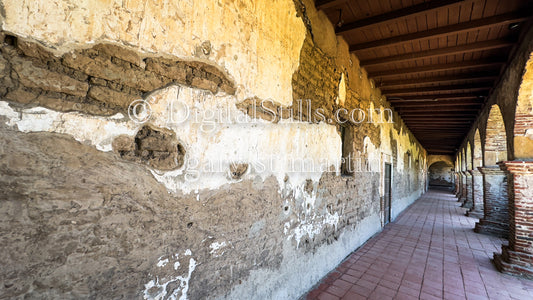 Long Adobe Brick Hallway At Mission San Juan Capistrano , Digital, California Missions
