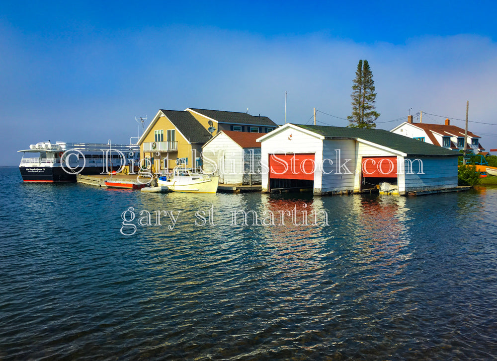 Boats coming in to dock, digital copper harbor