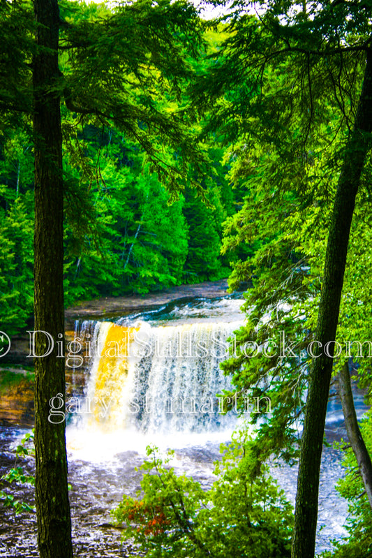 Portrait of Tahquamenon rushing into the water, digital tahquamenon falls