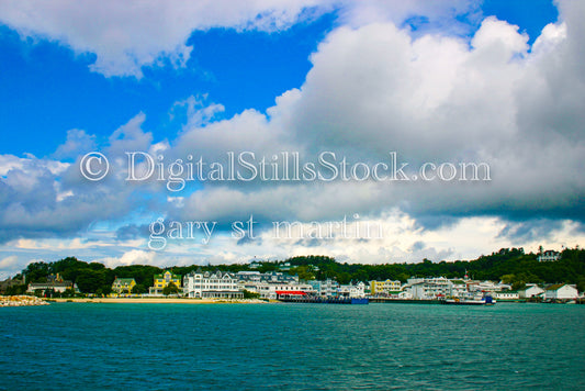 View of the buildings on the shore of Mackinac Island, digital Mackinac Island