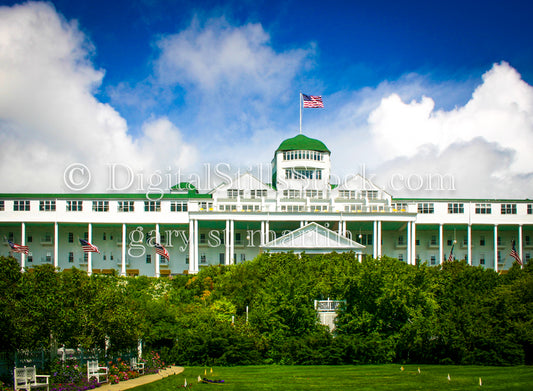 Close up of the front of the Grand Hotel, digital Mackinac Island