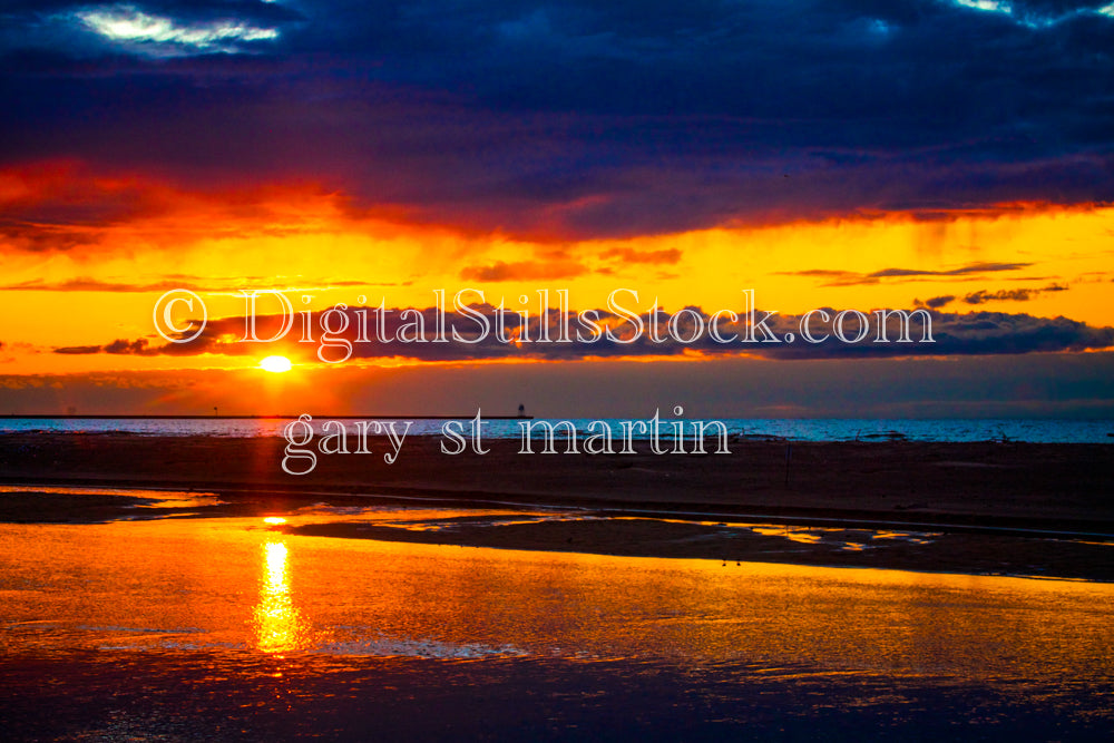 Bright Sun Setting Amidst Dark Clouds, digital Grand Marais