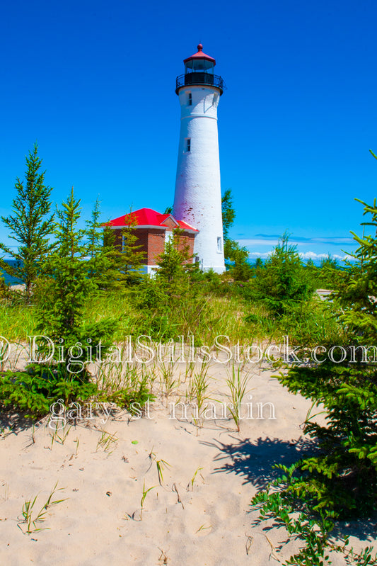 Crisp Point Lighthouse along the sandy beach, digital crisp point