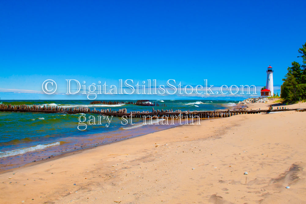 Wide view of the old pier nd the lighthouse, digital crisp point