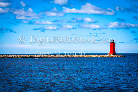 The Red Lighthouse at the end of the Rocks, digital Marinette Lighthouse