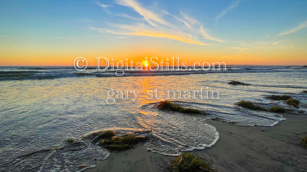 Tide coming in during a sunset, digital sunset