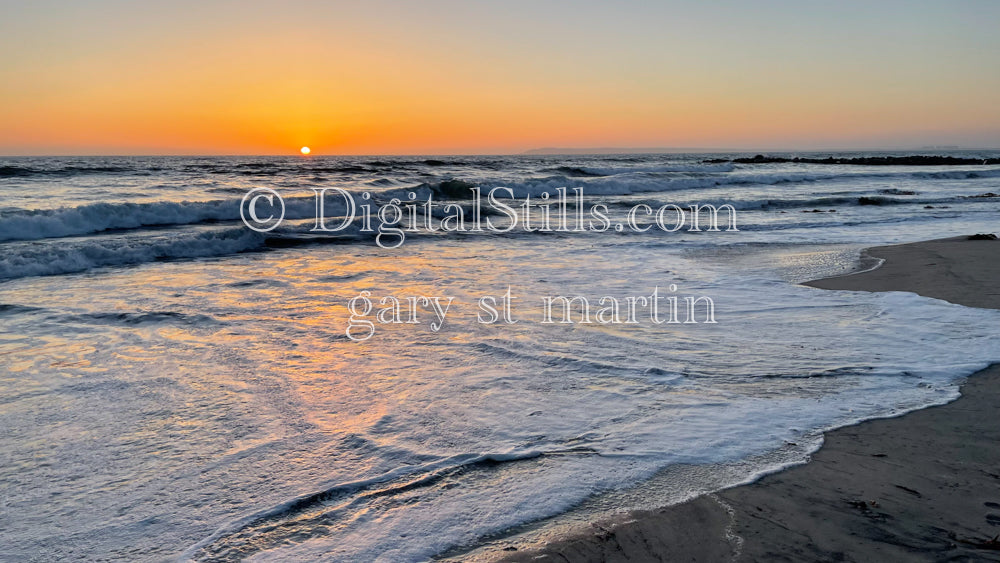 Sand covered in fresh waves, digital sunset