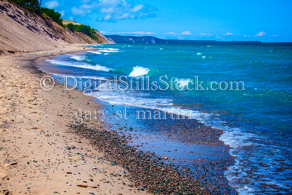 Bright Blue waves washing up on shore, digital Grand MArais