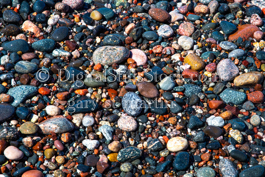 Close up of different kinds of beach rocks, digital Grand Marais