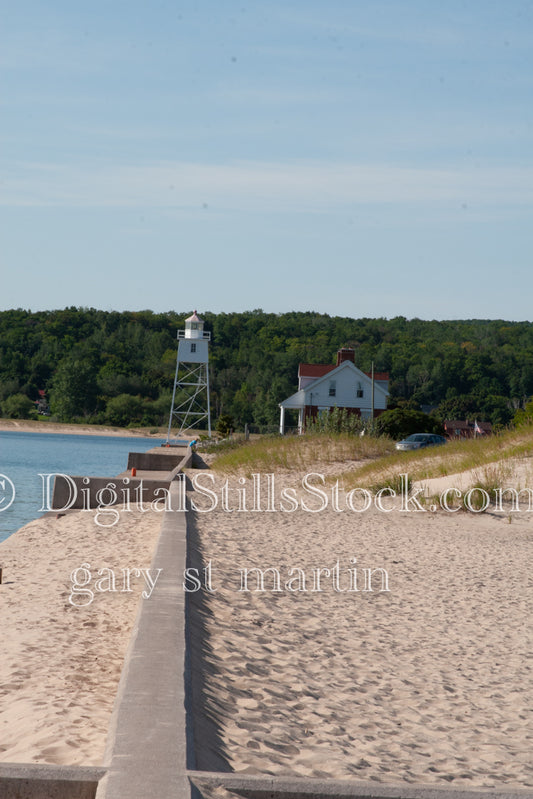 View of the Lighthouse along the shore, digital Grand marais