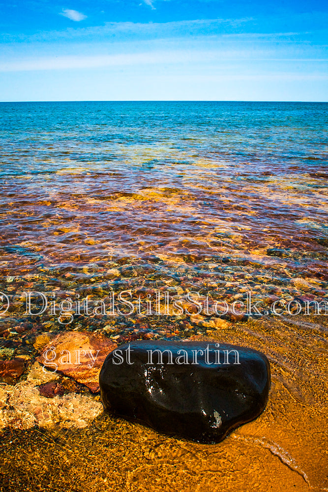 Large rock on the edge of the shore, digital Grand Marais