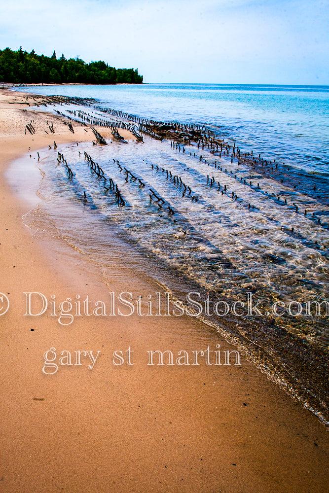 Rows of nails on the shore, digital Grand Marais