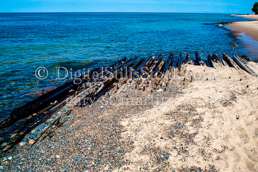Shipwreck getting buried in the sand, digital Grand Marais
