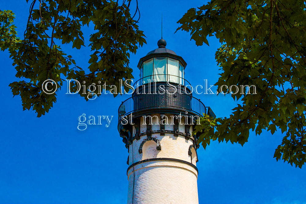 The Top of Sable Lighthouse through the trees, digital Grand Marais