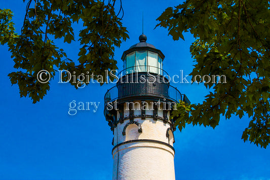 The Top of Sable Lighthouse through the trees, digital Grand Marais