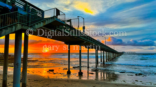 Birds into a Fiery Sun - The Ocean Beach Pier, digital Ocean Beach Pier