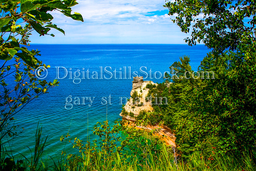 Miner's Castle through the Trees, digital Munising