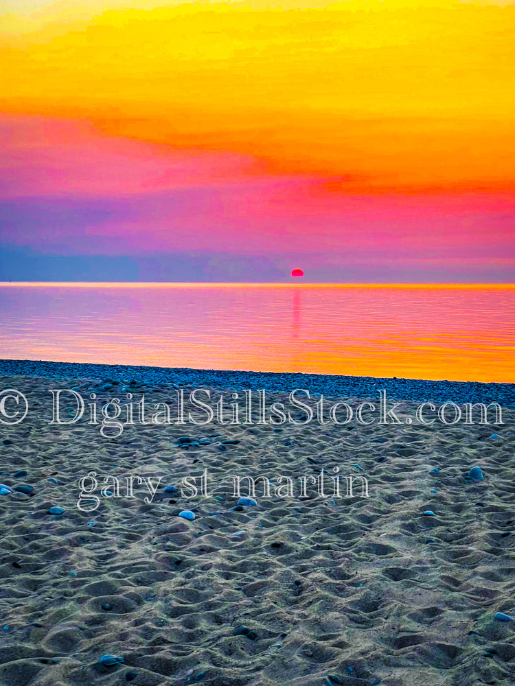 Bright sunset over the lake.digital Munising