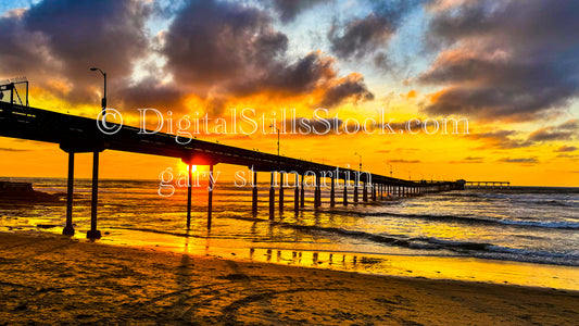 Sun going down at the Mission Beach Pier, digital mission beach pier
