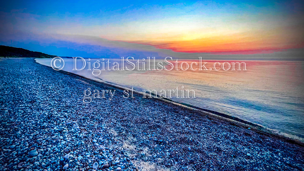 Rocky shoreline during sunset, digital Munising