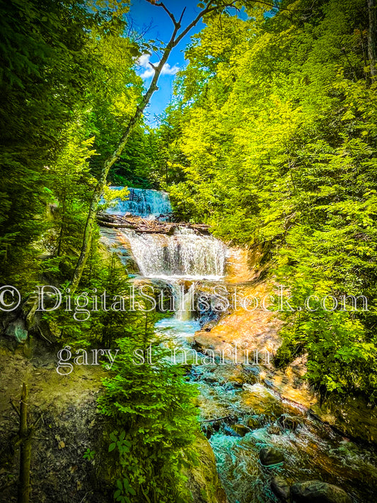 Side view of Sable Falls through the trees, digital Grand Marais